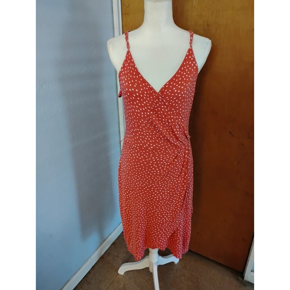 41 Hawthorne Red Polka Dot Wrap Cami V-Neckline Adjustable Strap Boho Dress Sz M